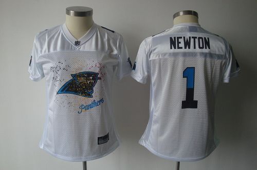 Panthers #1 Cam Newton White 2011 Women's Fem Fan Stitched NFL Jersey - Click Image to Close